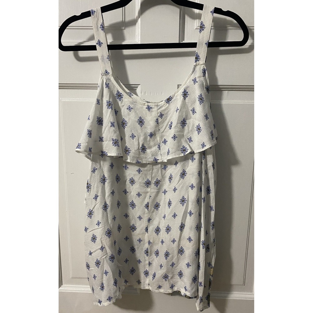 Maurice's Women's White Ruffle Layered Tank Top Size XL Boho Flowy Feminine Blue